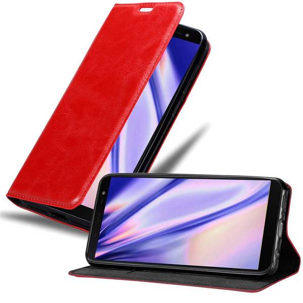Cadorabo Hülle für Samsung Galaxy J6 2018 Schutz Hülle in Rot Handyhülle Etui Case Cover Magnetverschluss