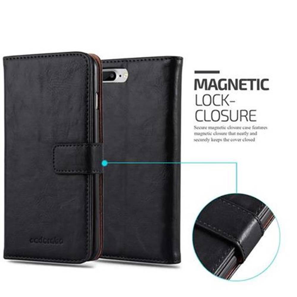 Cadorabo Hülle für Apple iPhone 7 PLUS / 7S PLUS / 8 PLUS Schutzhülle in Schwarz Handyhülle Book Tasche Case Etui Luxury-1