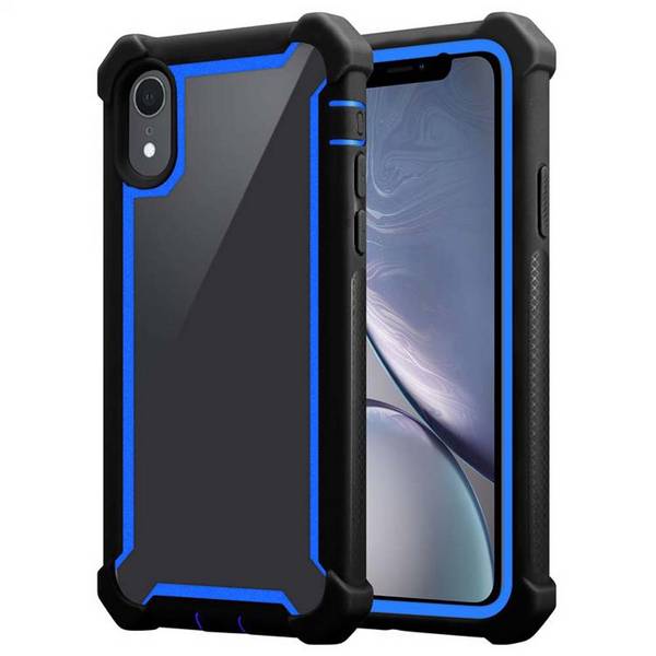 Cadorabo Hülle für Apple iPhone XR Schutzhülle in Blau Handy Hülle Etui TPU Silikon-Rand Glas-Rücken Acryl