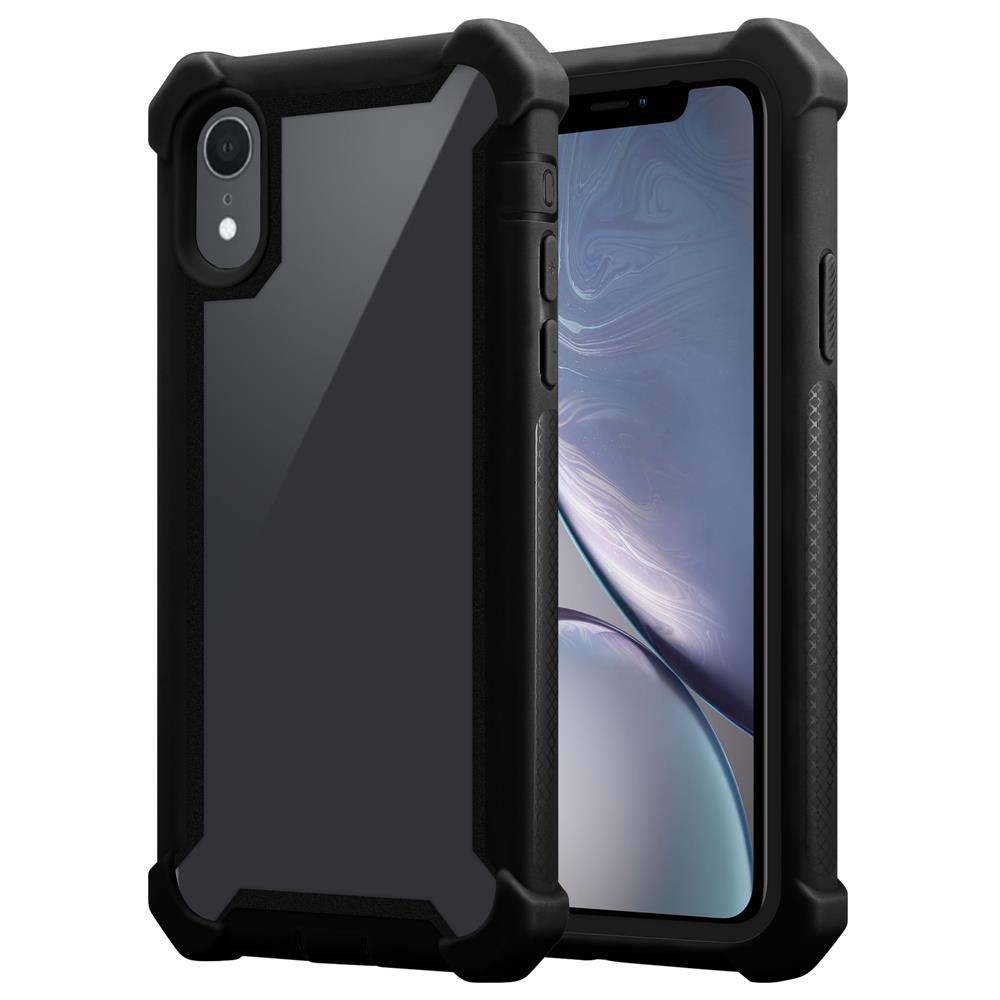 Cadorabo Hülle für Apple iPhone XR Schutzhülle in Schwarz Handy Hülle Etui TPU Silikon-Rand Glas-Rücken Acryl-0