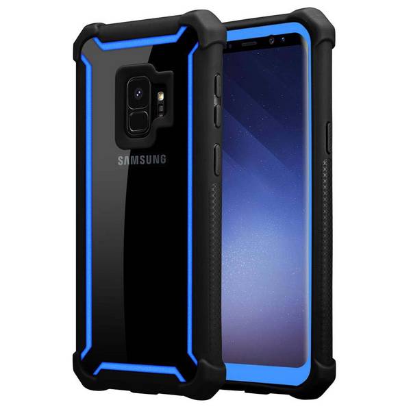 Cadorabo Hülle für Samsung Galaxy S9 Schutzhülle in Blau Handy Hülle Etui TPU Silikon-Rand Glas-Rücken Acryl