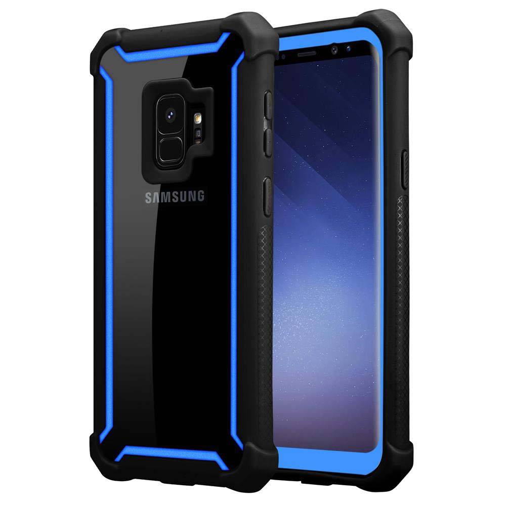 Cadorabo Hülle für Samsung Galaxy S9 Schutzhülle in Blau Handy Hülle Etui TPU Silikon-Rand Glas-Rücken Acryl-0