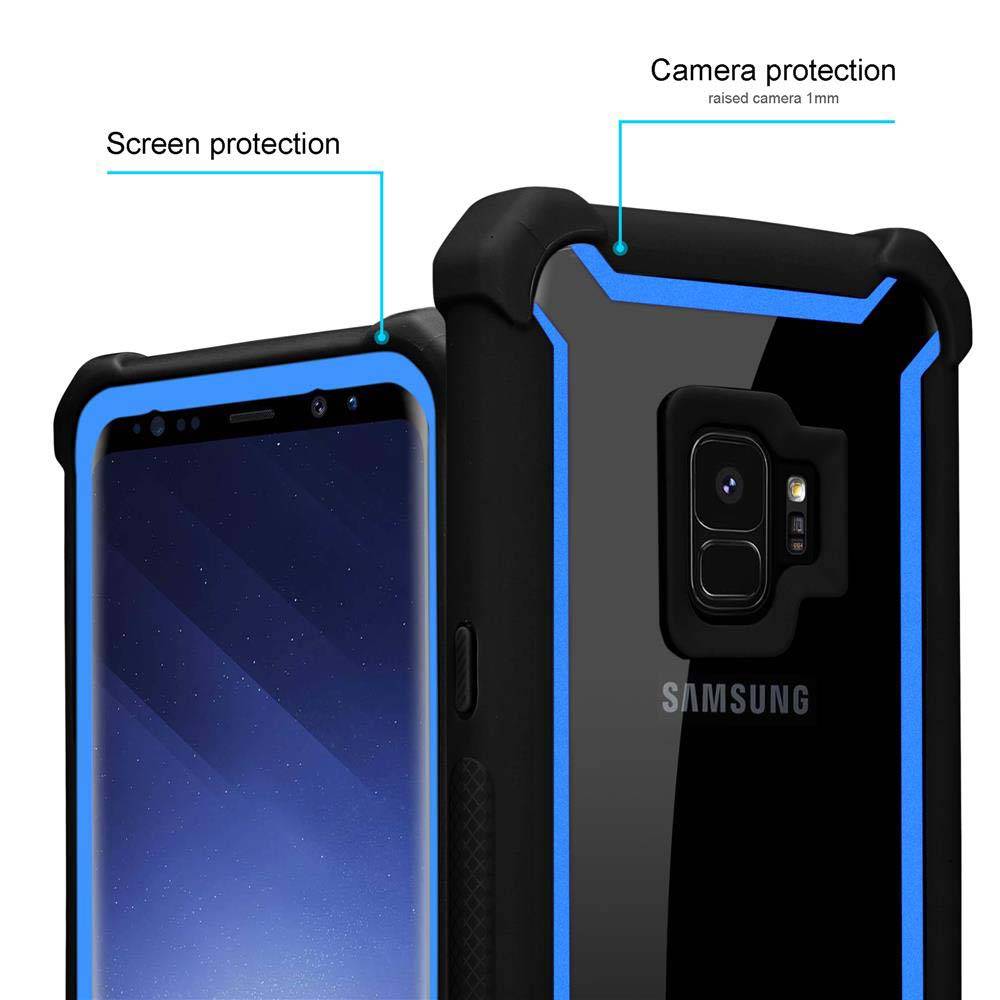 Cadorabo Hülle für Samsung Galaxy S9 Schutzhülle in Blau Handy Hülle Etui TPU Silikon-Rand Glas-Rücken Acryl-1