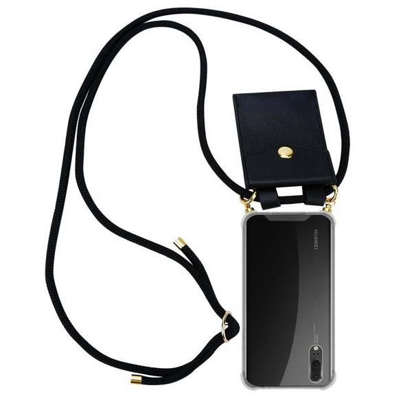 Cadorabo Hülle für Huawei P20 Schutzhülle in Schwarz Handy Kette Silikon Kordel abnehmbares Etui