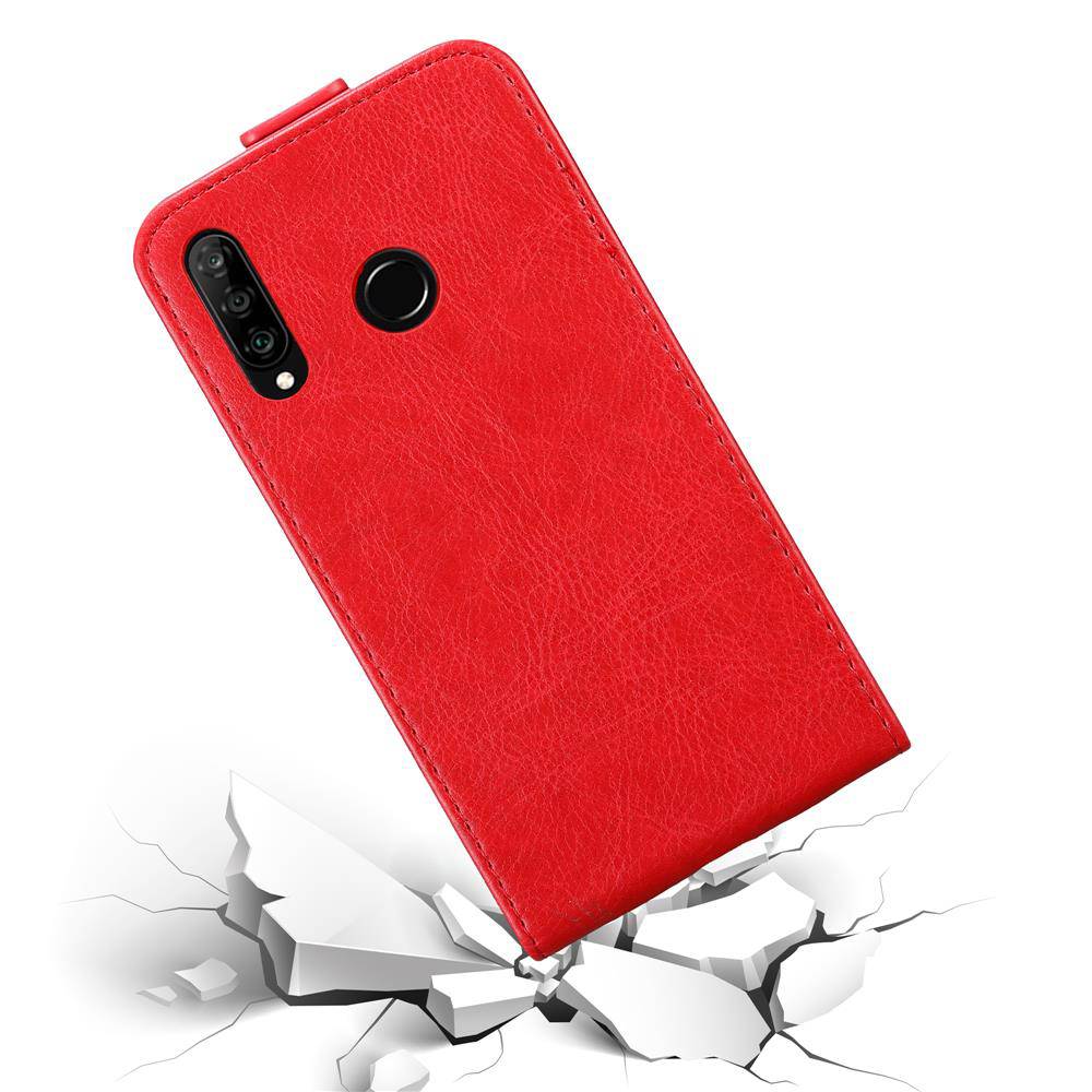 Cadorabo Hülle für Huawei P30 LITE Schutz Hülle in Rot Flip Etui Handyhülle Case Cover-3