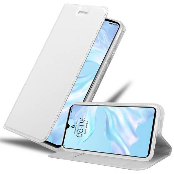 Cadorabo Handyhülle für Huawei P30 Schutz Hülle in Silber Cover Etui Book Case Booklet