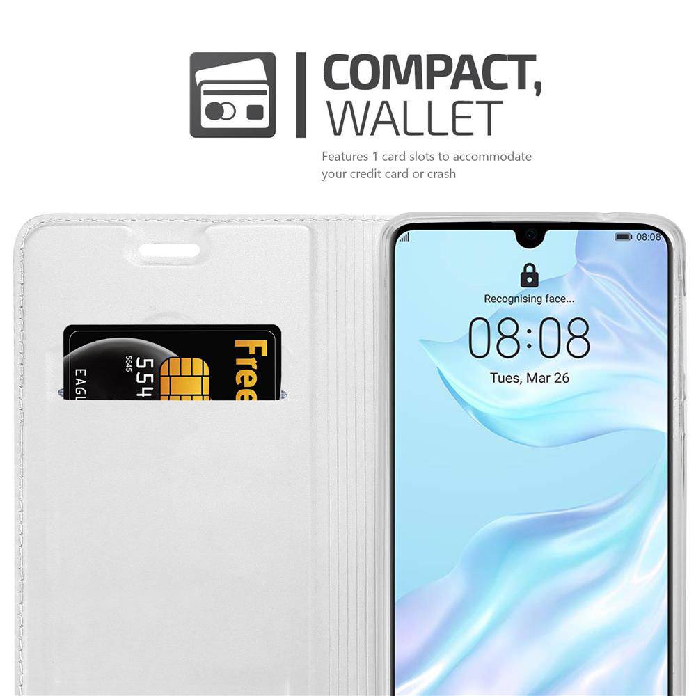 Cadorabo Handyhülle für Huawei P30 Schutz Hülle in Silber Cover Etui Book Case Booklet-3