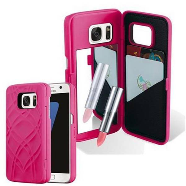 Cadorabo Hülle für Samsung Galaxy S7 in Rosa Hard Case Handyhülle Schutzhülle mit Spiegel Kartenfächern