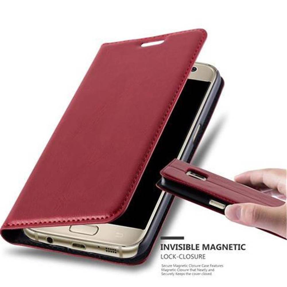 Cadorabo Hülle für Samsung Galaxy S7 Schutz Hülle in Rot Handyhülle Etui Case Cover Magnetverschluss-0