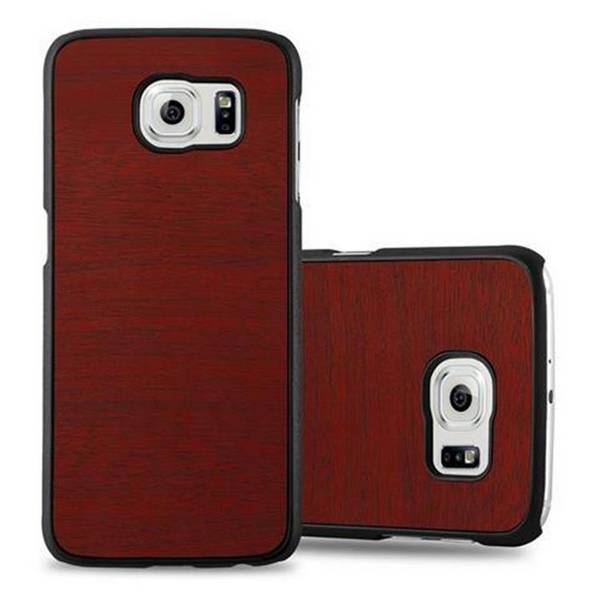 Cadorabo Hülle für Samsung Galaxy S6 Schutz Hülle in Rot Hard Case Etui Holz Optik Handyhülle