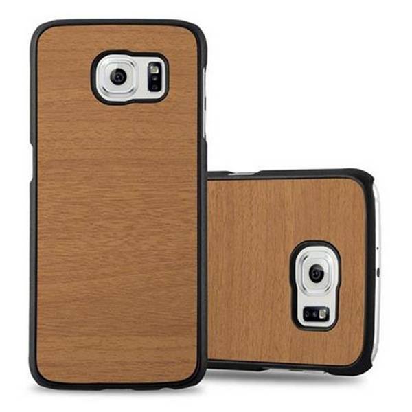 Cadorabo Hülle für Samsung Galaxy S6 Schutz Hülle in Braun Hard Case Etui Holz Optik Handyhülle
