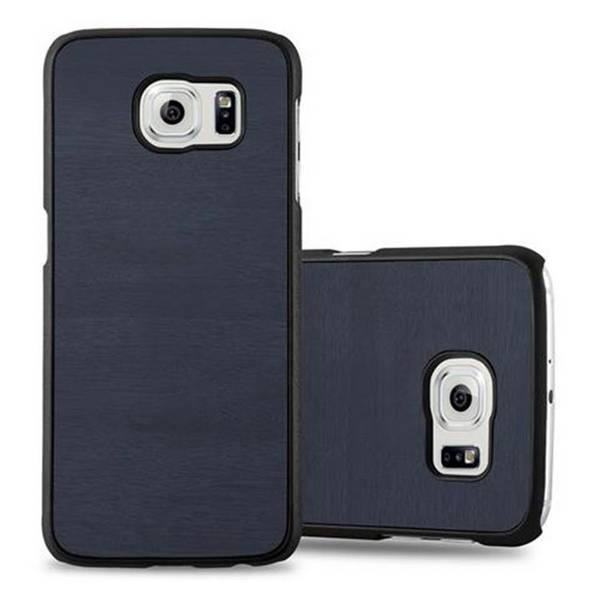 Cadorabo Hülle für Samsung Galaxy S6 Schutz Hülle in Blau Hard Case Etui Holz Optik Handyhülle