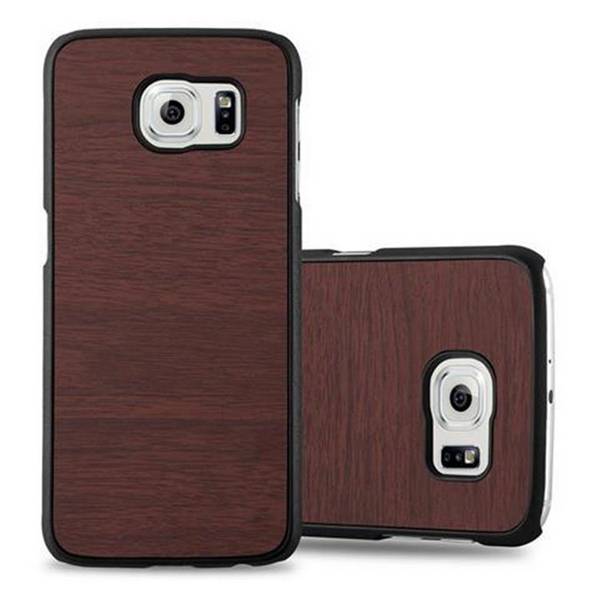 Cadorabo Hülle für Samsung Galaxy S6 Schutz Hülle in Braun Hard Case Etui Holz Optik Handyhülle