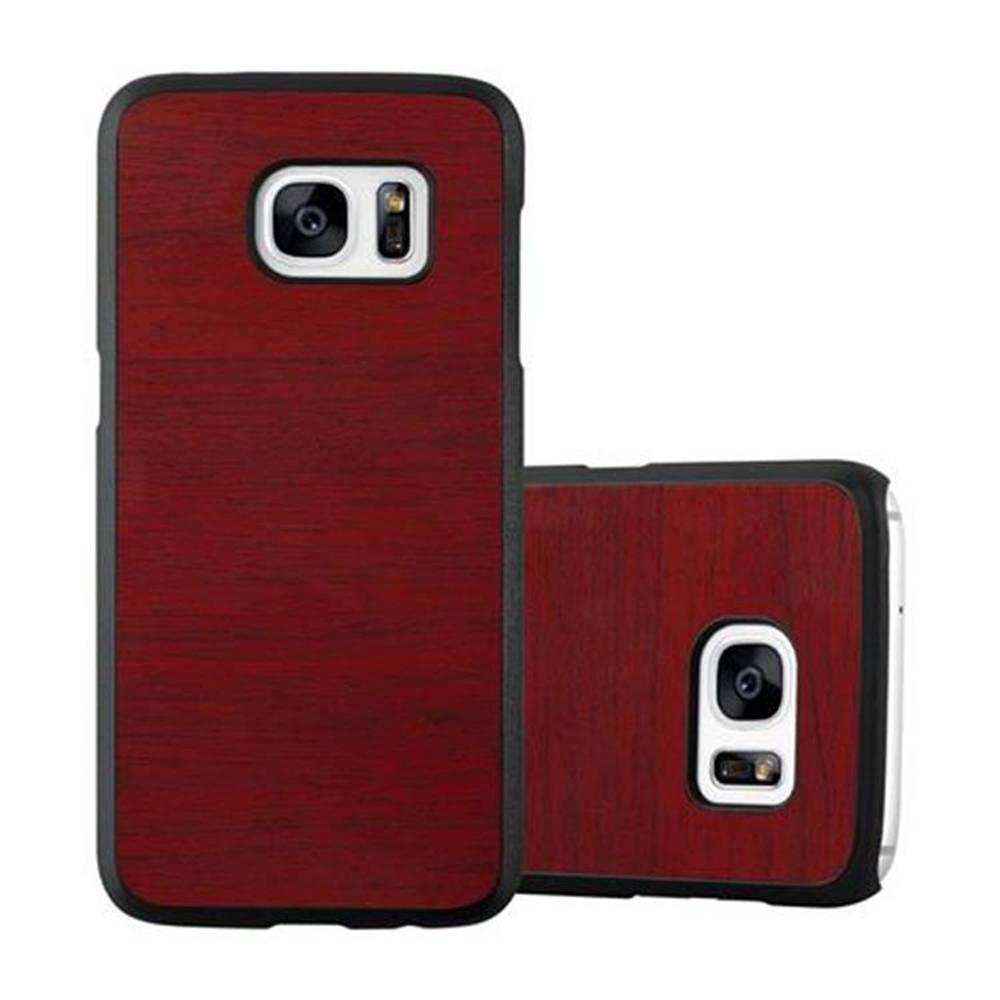 Cadorabo Hülle für Samsung Galaxy S7 Schutz Hülle in Rot Hard Case Etui Holz Optik Handyhülle-0