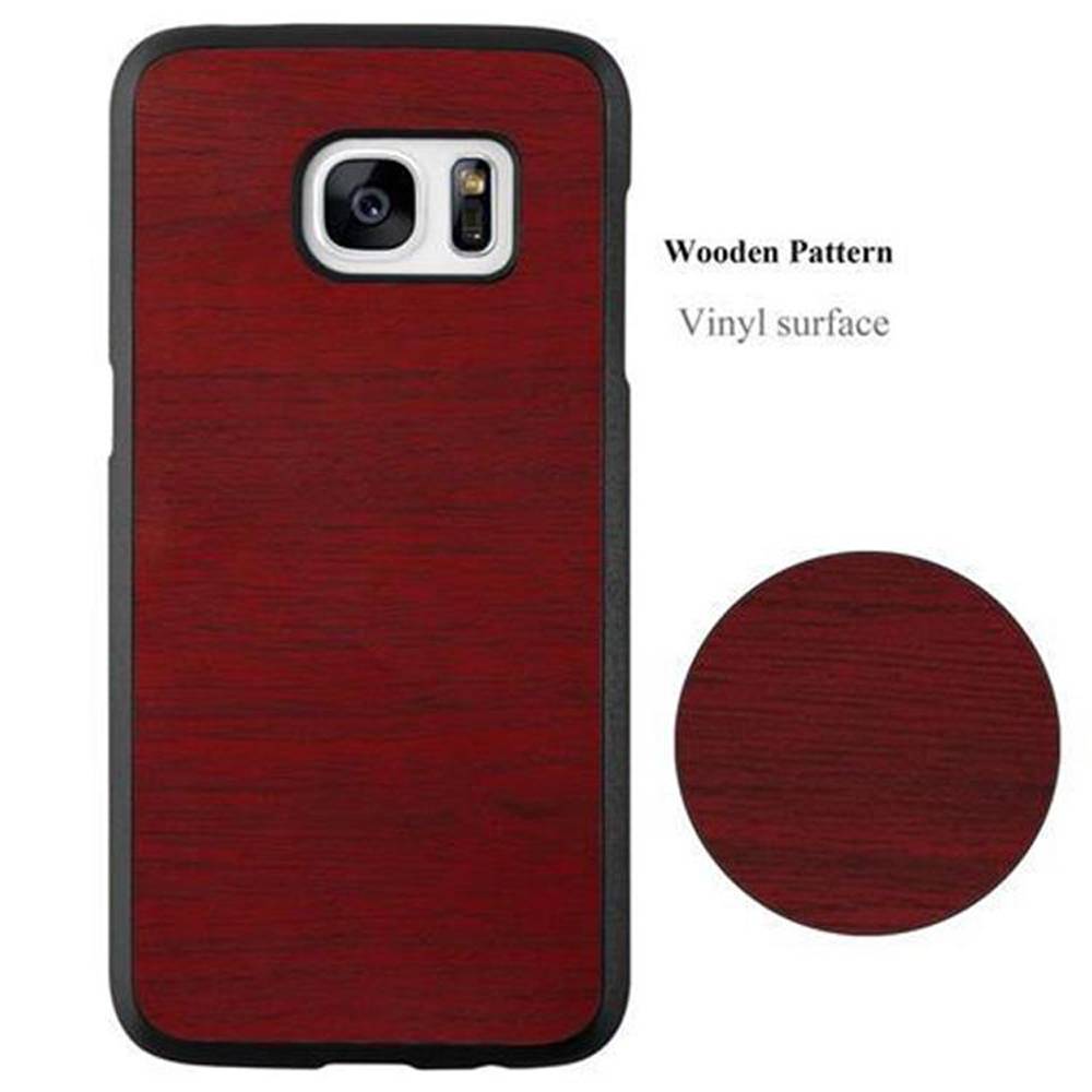 Cadorabo Hülle für Samsung Galaxy S7 Schutz Hülle in Rot Hard Case Etui Holz Optik Handyhülle-3