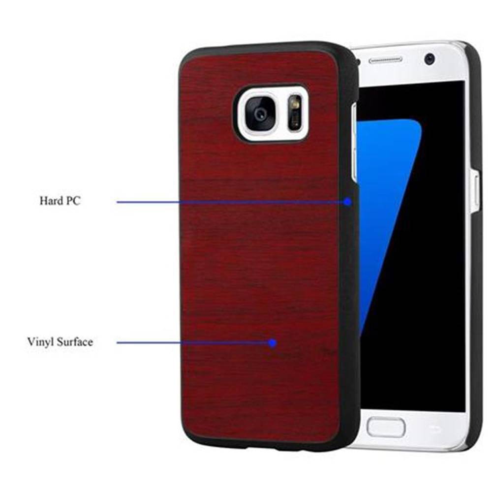 Cadorabo Hülle für Samsung Galaxy S7 Schutz Hülle in Rot Hard Case Etui Holz Optik Handyhülle-4