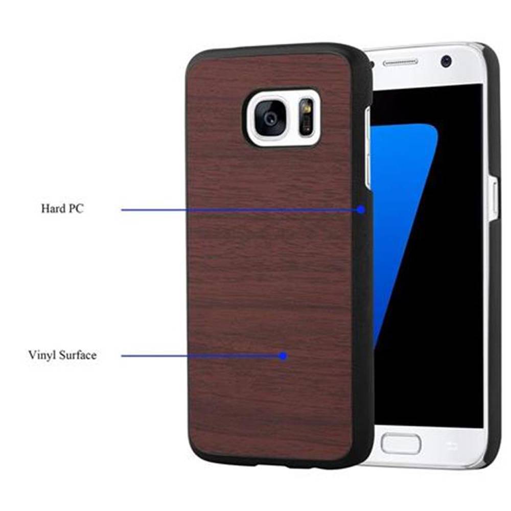 Cadorabo Hülle für Samsung Galaxy S7 Schutz Hülle in Braun Hard Case Etui Holz Optik Handyhülle-4