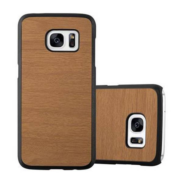 Cadorabo Hülle für Samsung Galaxy S7 Schutz Hülle in Braun Hard Case Etui Holz Optik Handyhülle