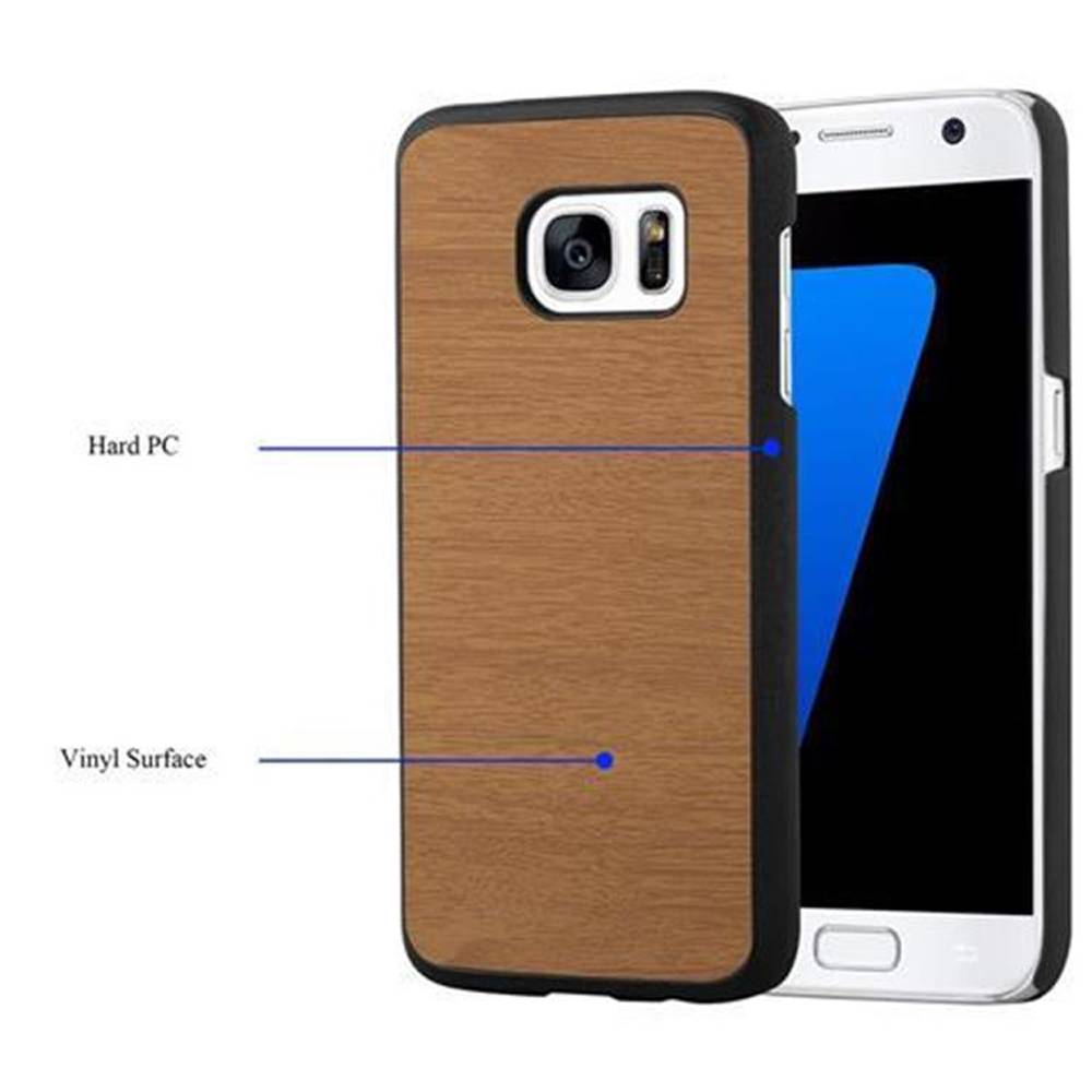Cadorabo Hülle für Samsung Galaxy S7 Schutz Hülle in Braun Hard Case Etui Holz Optik Handyhülle-3