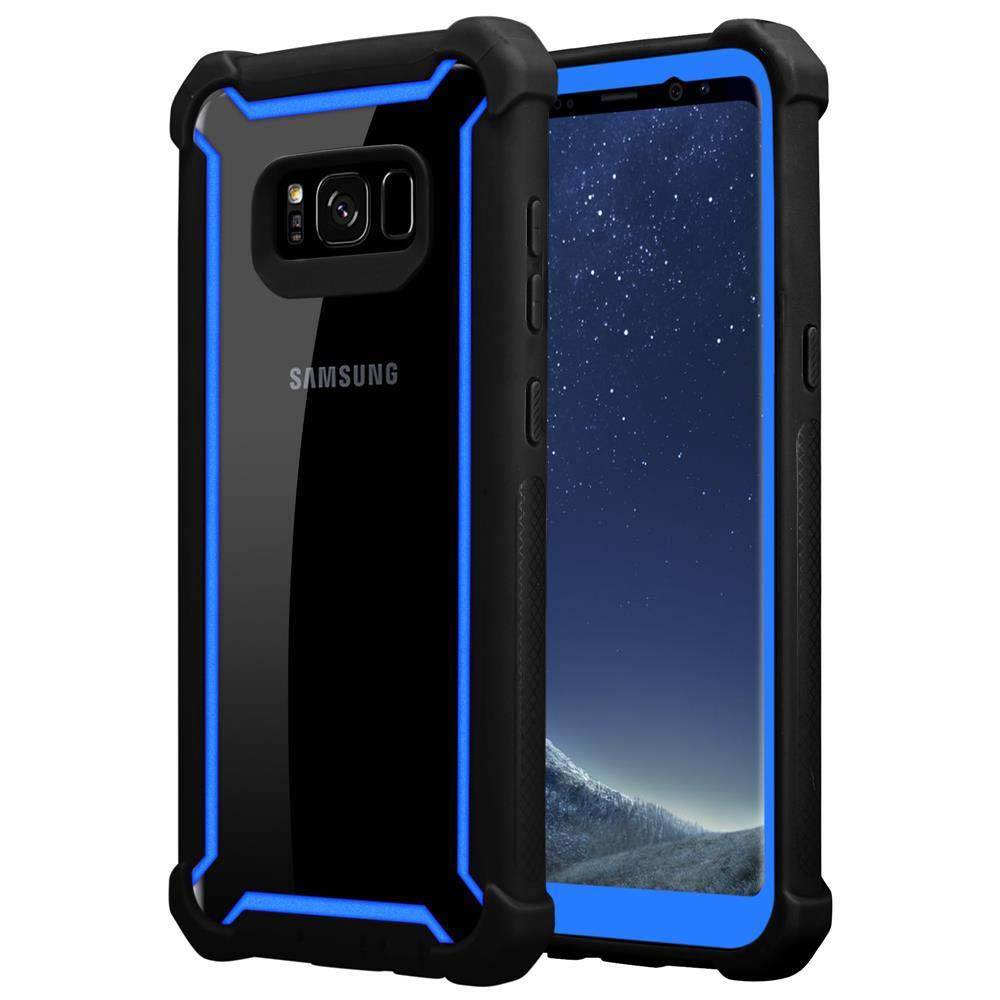 Cadorabo Hülle für Samsung Galaxy S8 Schutzhülle in Blau Handy Hülle Etui TPU Silikon-Rand Glas-Rücken Acryl-0
