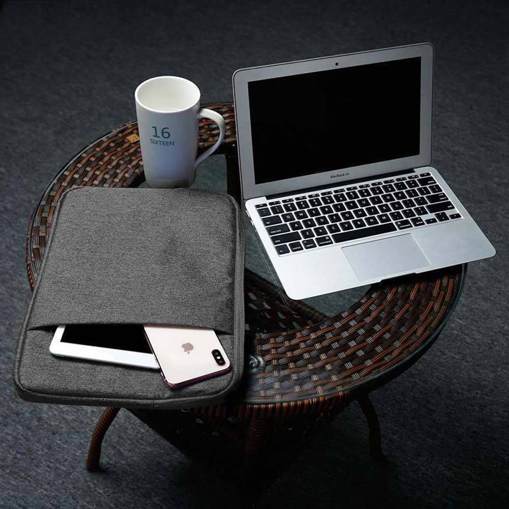 Cadorabo Laptop / Tablet Schutz Tasche 14 Zoll in Grau Laptoptasche Notebook Computer Stoff Samt-Innenfutter-4