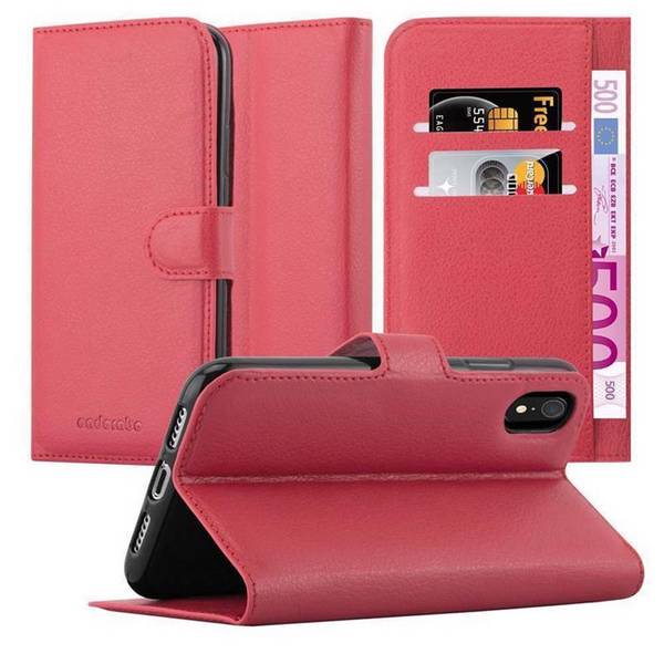 Cadorabo Hülle für Apple iPhone XR Schutz Hülle in Rot Handyhülle Etui Case Cover Magnetverschluss