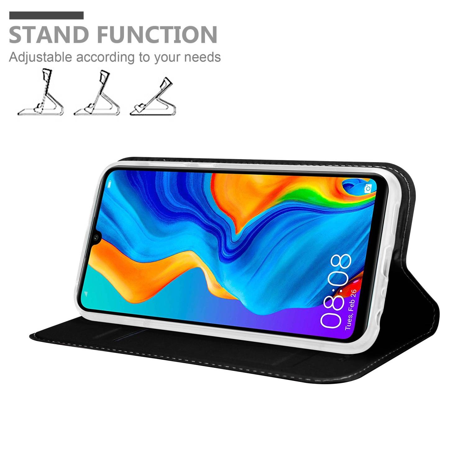 Cadorabo Handyhülle für Huawei P30 LITE Schutz Hülle in Schwarz Cover Etui Book Case Booklet-2