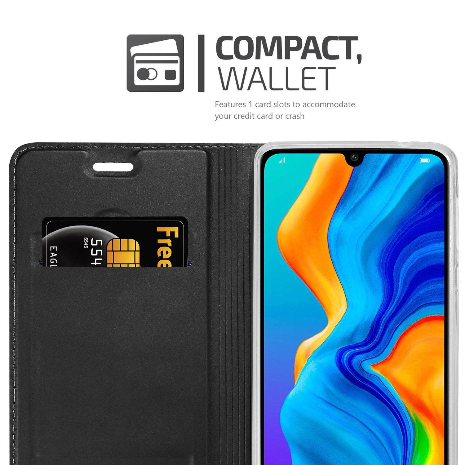 Cadorabo Handyhülle für Huawei P30 LITE Schutz Hülle in Schwarz Cover Etui Book Case Booklet-3