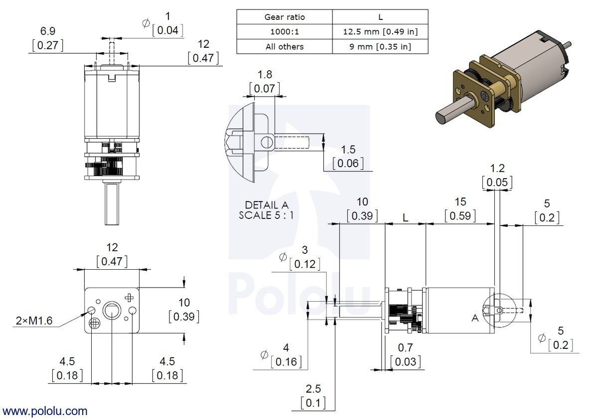 Pololu 298:1 Mikro-Metall-Getriebemotor HP 6V-2