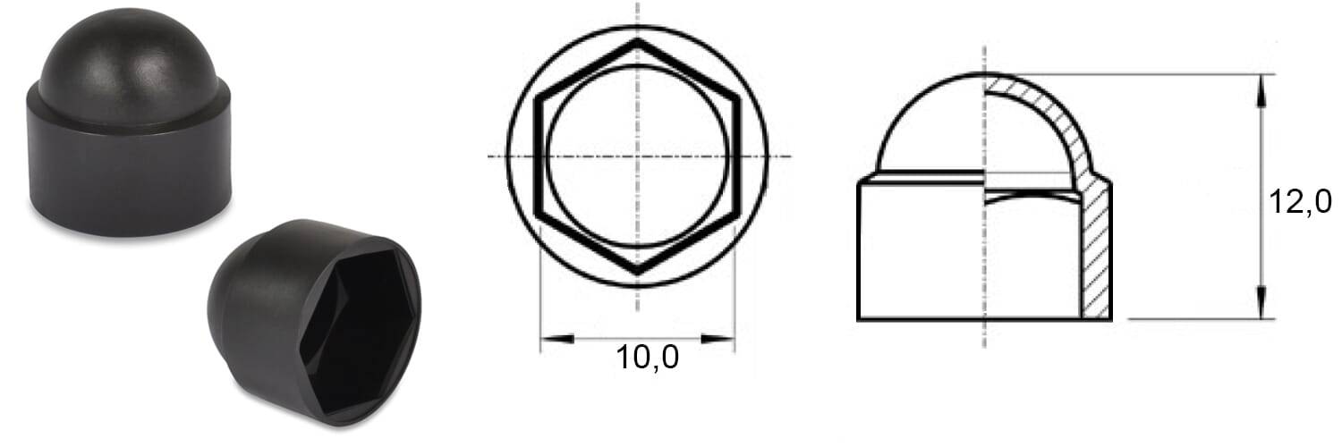 Sechskantschutzkappen M6 SW10 - PE, schwarz - emico-1