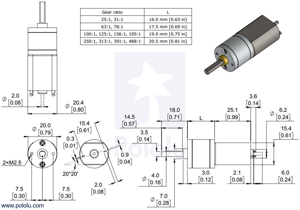 Pololu 250:1 Metal Gearmotor 20Dx46L mm 6V brushed DC motor-5