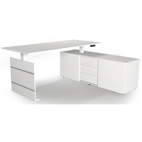 Sitz-/Stehtisch Move 3 180x80x72-120 mit Sideboard weiß
