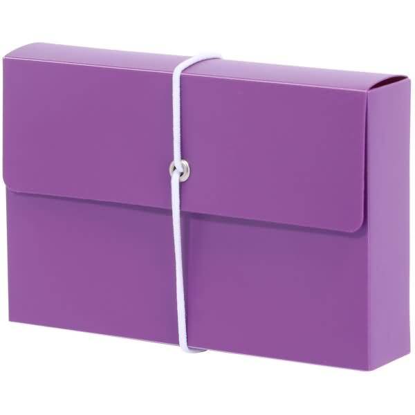 Karteibox A7 mit Gummiband gefüllt berry-violett