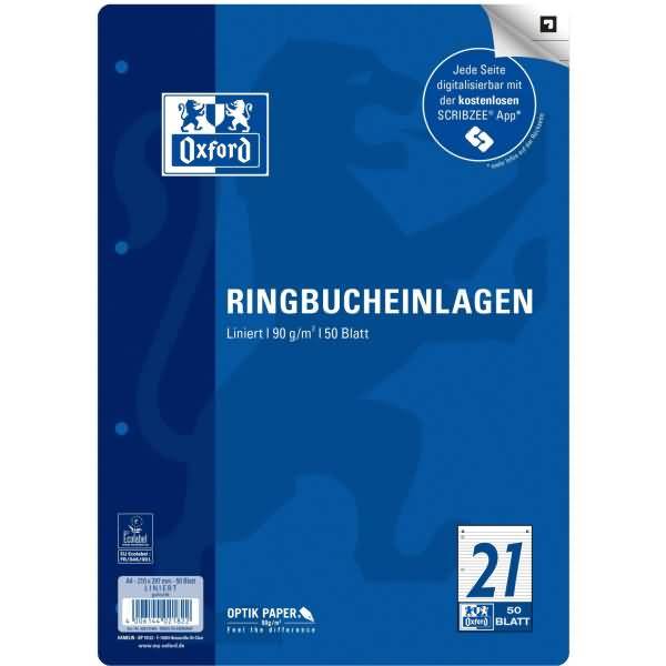 Oxford Ringbucheinlagen DIN A4 liniert 50 Blatt 5402091-0