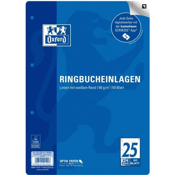 Ringbucheinlagen A4 90g/qm 50 Blatt Lineatur 25 Scribzee kompatibel-0