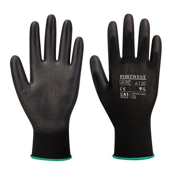 Portwest PU Handflächen Handschuh Farbe: Schwarz, Gr.: 9 (L)