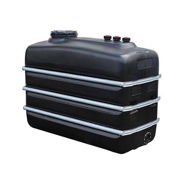 Lagertank - KTW- und KSW-Zulassung - Volumen 3000 l - Graf® - Maße (L x B x H) 2230 x 995 x 1650 mm - Anzahl Bandagen 3 Stück - Anzahl Verschraubungen 3 Stück - Gewicht 165 kg - Farbe schwarz