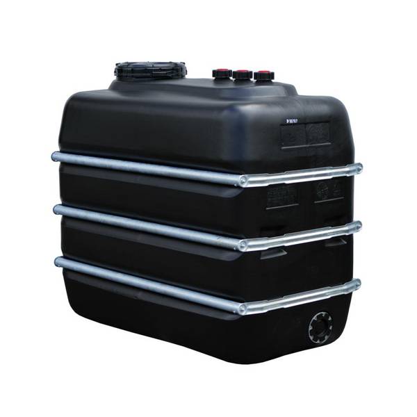 Lagertank - KTW- und KSW-Zulassung - Volumen 2500 l - Graf® - Maße (L x B x H) 1870 x 995 x 1650 mm - Anzahl Bandagen 3 Stück - Anzahl Verschraubungen 3 Stück - Gewicht 115 kg - Farbe schwarz