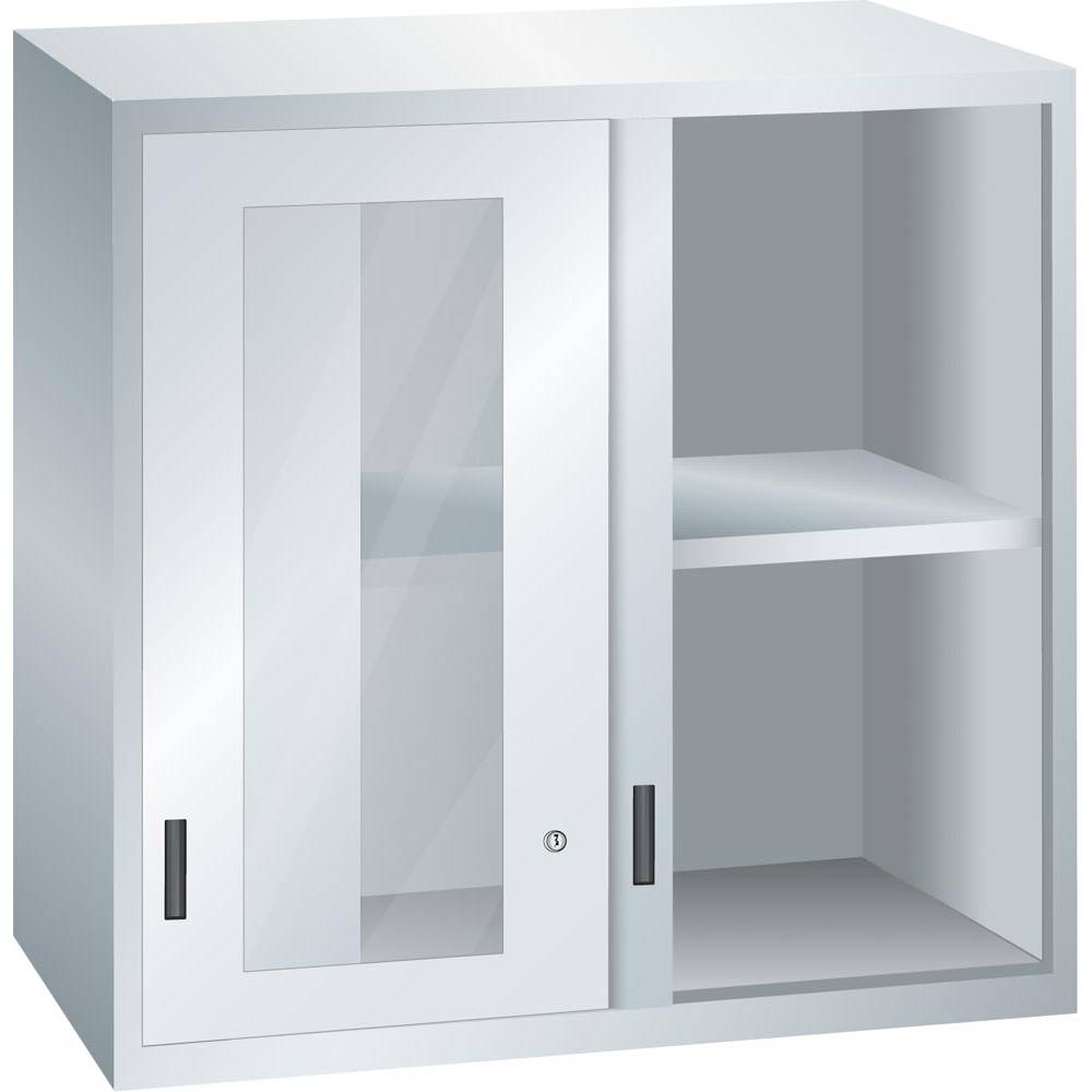 Aufsatzschrank H1000xB1023xT725mm lichtgrau/lichtgrau Sichtfenster-Schiebetüren