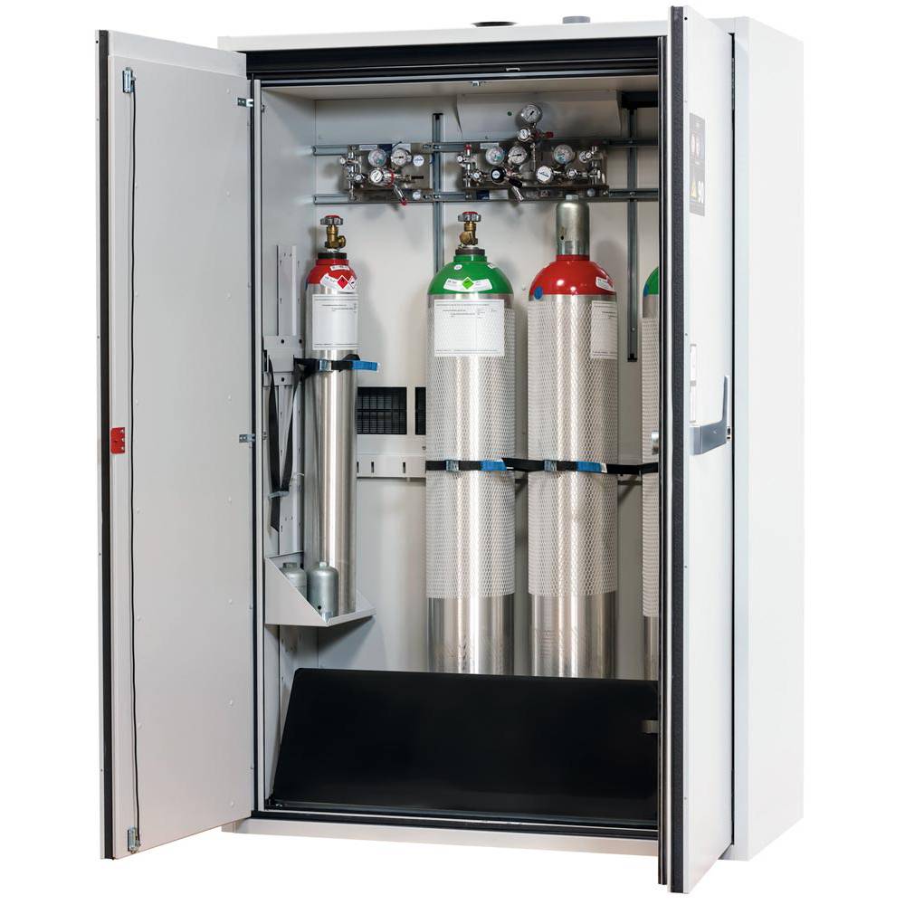 asecos Gasflaschenschrank feuerbeständig G30, 4 x 50 l Flaschen, B 1400 mm, 2-flügelige Tür, grau-0
