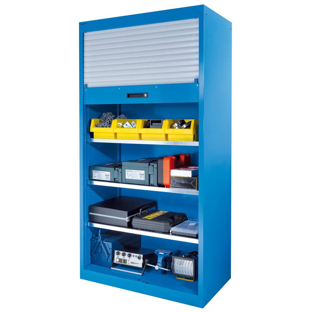 Rollladenschrank, BxTxH 1000x580x1950 mm, 4 Verstellböden, RAL 5012, Rolllade gr-3