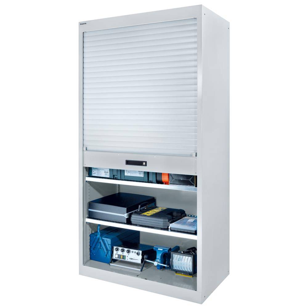 Rollladenschrank, BxTxH 1000x580x1950 mm, 4 Verstellböden, RAL 5012, Rolllade gr-4