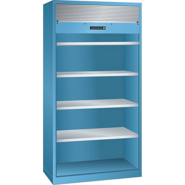 Rollladenschrank, BxTxH 1000x580x1950 mm, 4 Verstellböden, RAL 5012, Rolllade gr