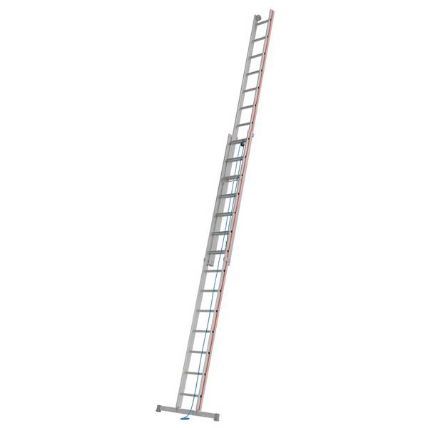 Seilzugleiter, 2-teilig, 2x20 Sprossen, Leiterlänge aus-/eingefahren 10,26/ 5,79 m, Kopfteil mit Laufrollen + einrastenden Fallhaken