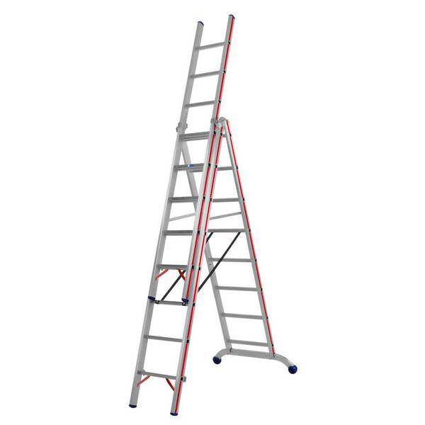 Allzweckleiter, 3-tlg., 3x9 Sprossen,Leiterl. 6630 mm, als Stehleiter 4420 mm