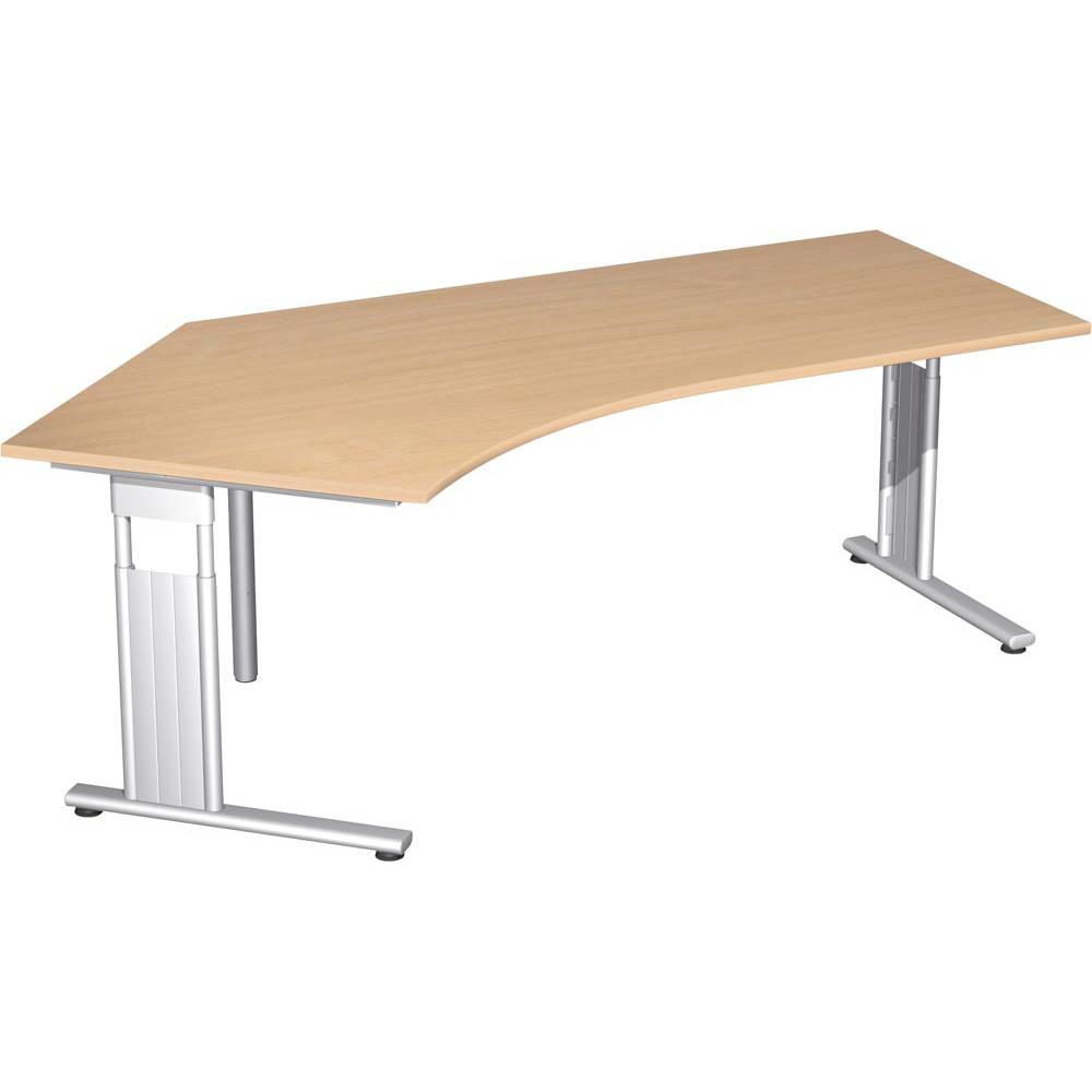 PC-Arbeitstisch H680-820xB2166xT1130mm 135Grad li.Buchede C-Fuß silber GERAMÖBEL