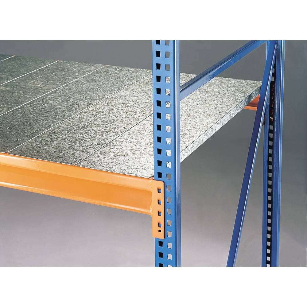 Weitspannregal, Anbaufeld, 4 Ebenen mit Stahlpaneelen, Fachlast 670 kg, BxTxH 1785x600x2500 mm, Ständer blau, Holme oran-3