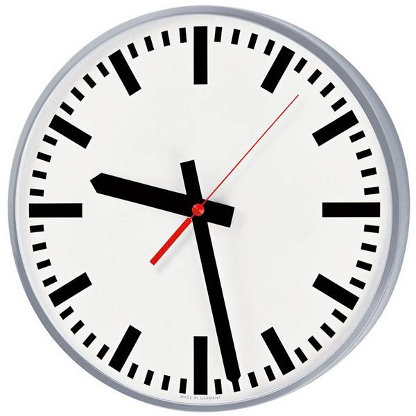 Funk-Wanduhr, Durchm. 400 mm, Metallgehäuse weißalu, Ziffernblatt weiß, Balkenziffern, Netzbetrieb