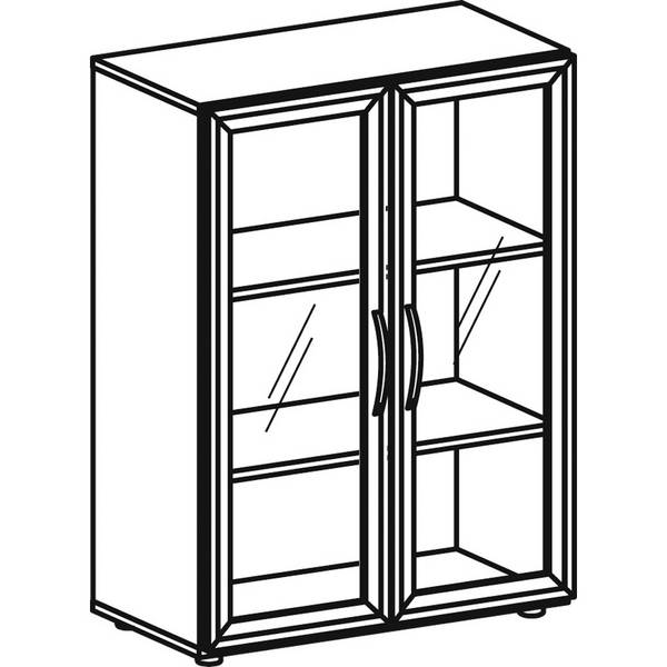 Büro-Flügeltürenschrank, BxTxH 800x420x1104 mm, 3 OH, 2 Böden, Glastüren, Justierfüße, ahorn