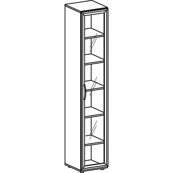 Büro-Flügeltürenschrank, BxTxH 400x420x2160 mm, 6 OH, 5 Böden, Glastüren, Justierfüße, buche